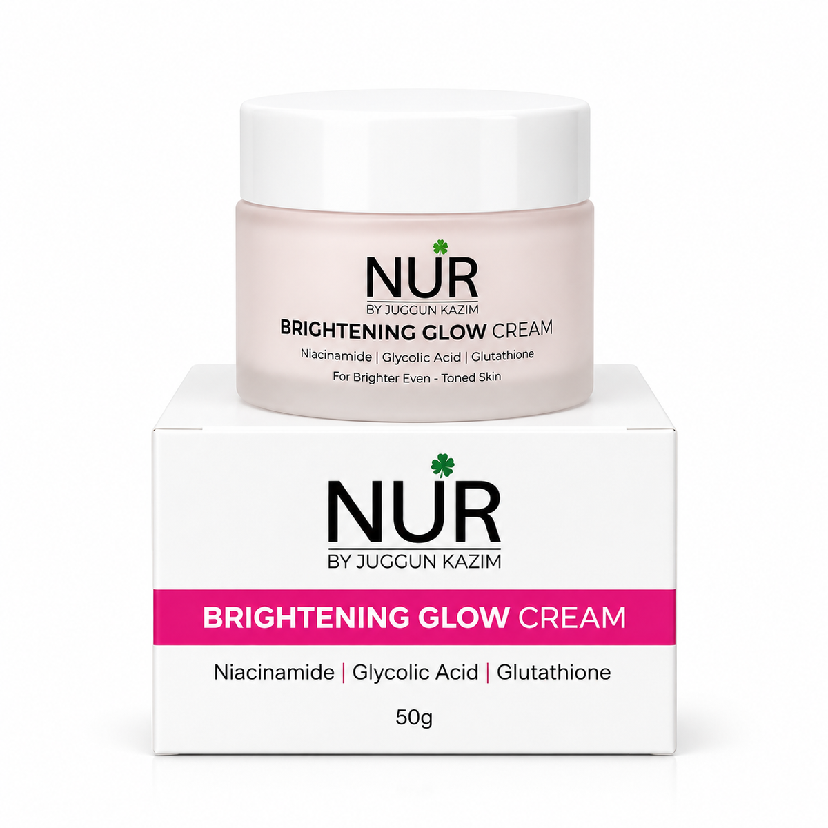 Nur by Juggun Brightening Glow Cream 50g with Niacinamide Glycolic Acid and Glutathione for brighter even skin
