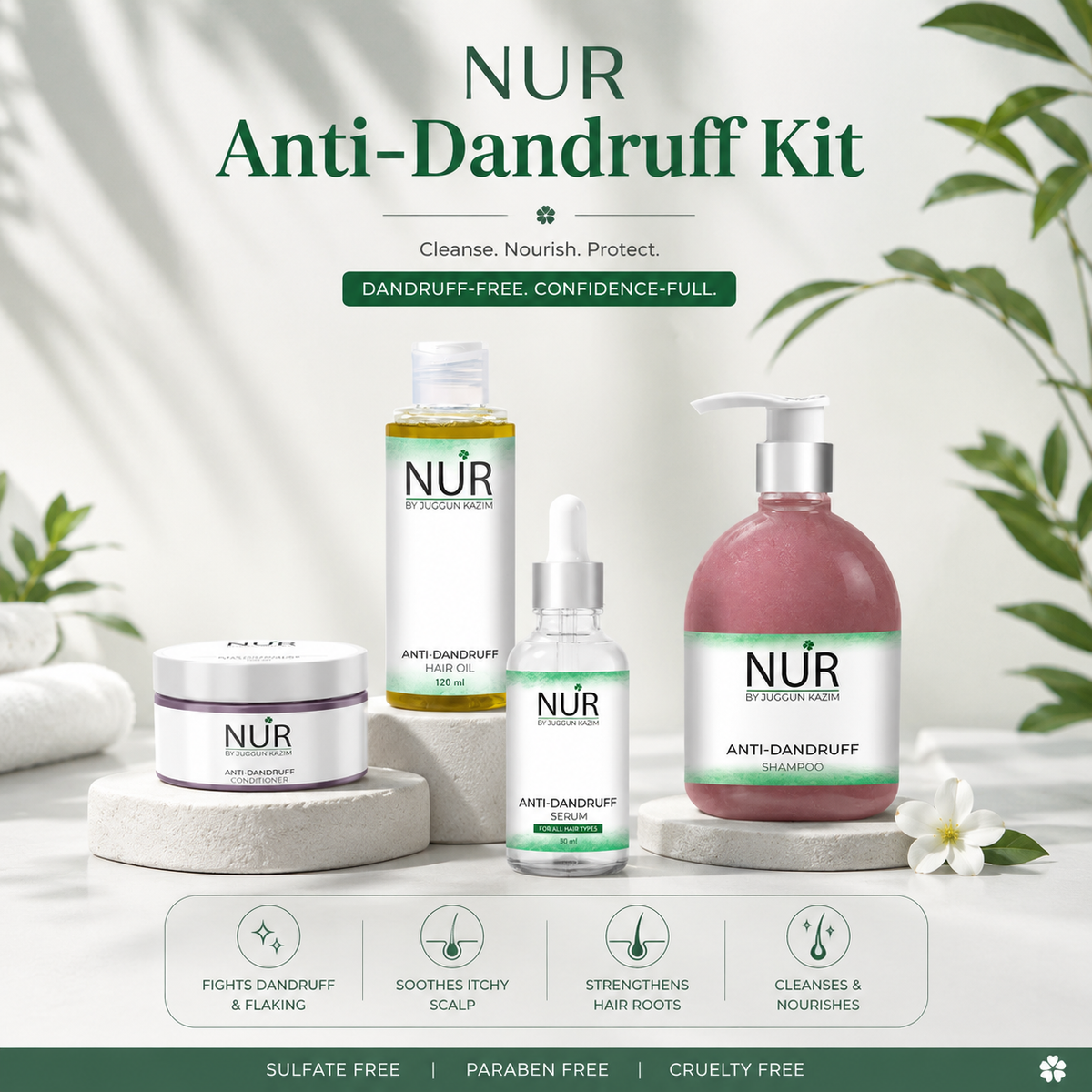 Anti-Dandruff Kit – Anti-Dandruff Hair Oil, Anti-Dandruff Shampoo, Anti-Dandruff Conditioner, Anti-Dandruff Serum