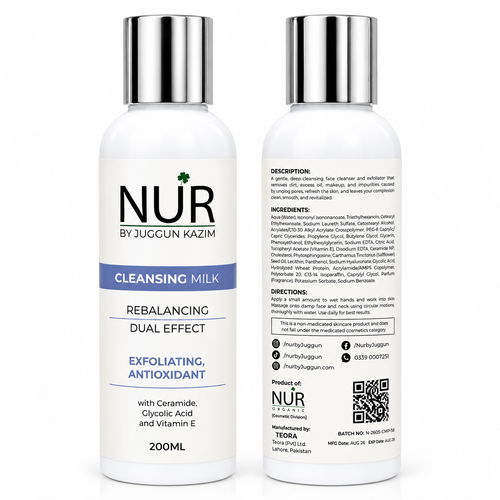 Nur by Juggun Cleansing Milk 200ml with Ceramide Glycolic Acid and Vitamin E gentle exfoliating cleanser