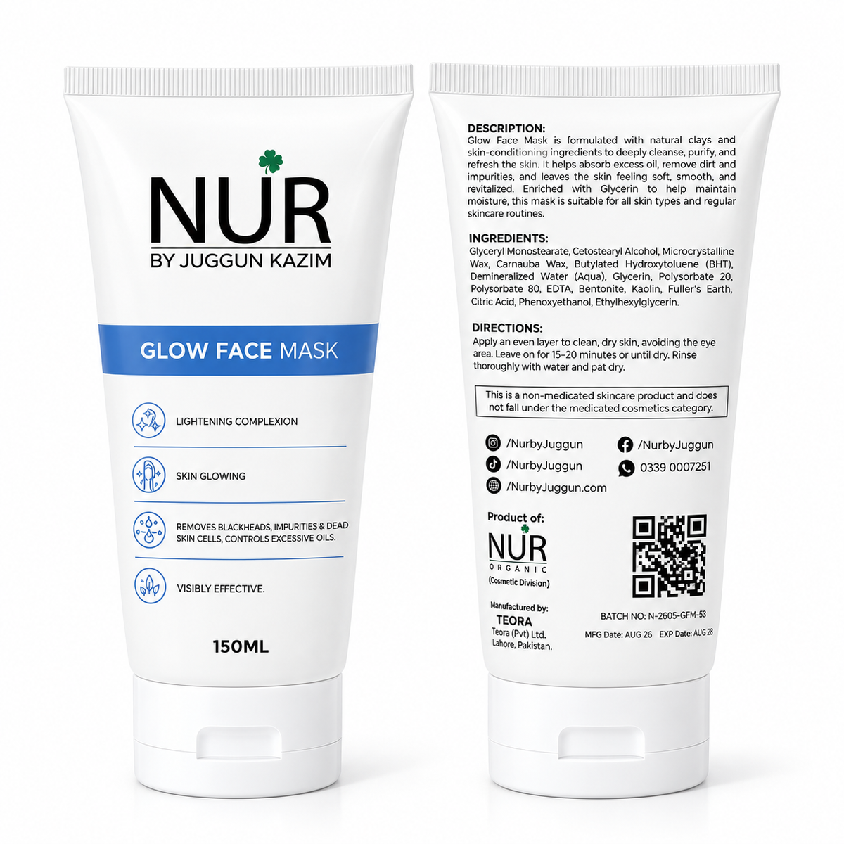 Nur by Juggun Glow Face Mask 150ml clay mask for deep cleansing glowing clear skin