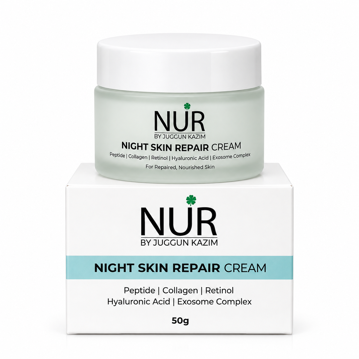 Nur by Juggun Night Skin Repair Cream 50g with Peptide Collagen Retinol Hyaluronic Acid and Exosome Complex
