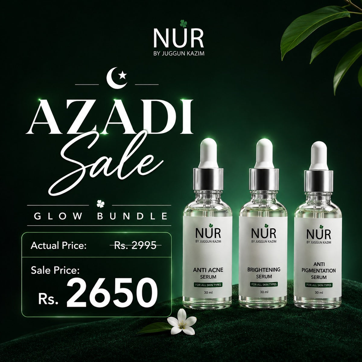 NUR Glow Bundle – Anti Acne Serum, Brightening Serum & Anti Pigmentation Serum