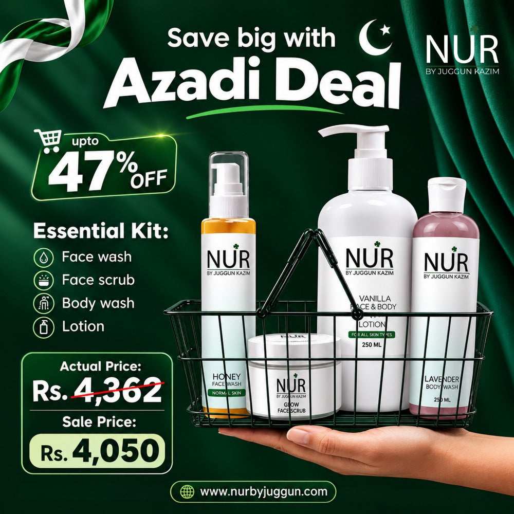 NUR Essential Kit – Face Wash, Face Scrub, Body Wash & Lotion