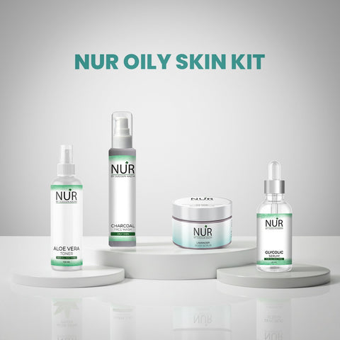 Oily Skin Kit – Charcoal Face Wash, Glycolic Acid Serum, Face Glow Scrub & Face Glow Cream