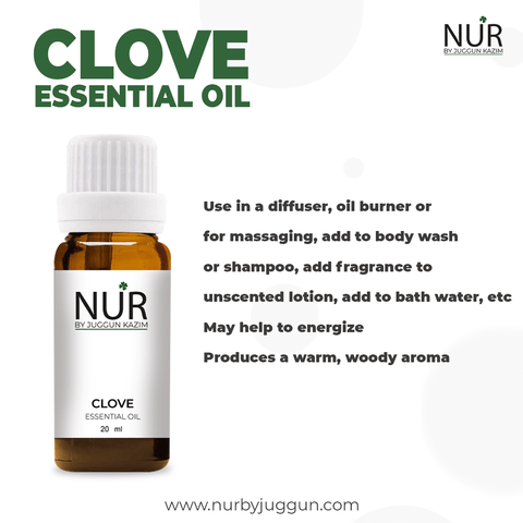 Clove Essential Oil – Known for its ability to cleanse teeth and gums, Stimulating and energizing oil that produces a warm & woody aroma